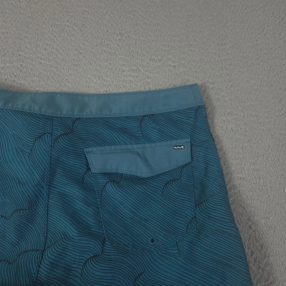 Hurley Shorts Mens 30 Teal Boardshorts Swim Trunks Wave Print Lace Up Active